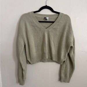 Divided V-Neck Sweater in Sage